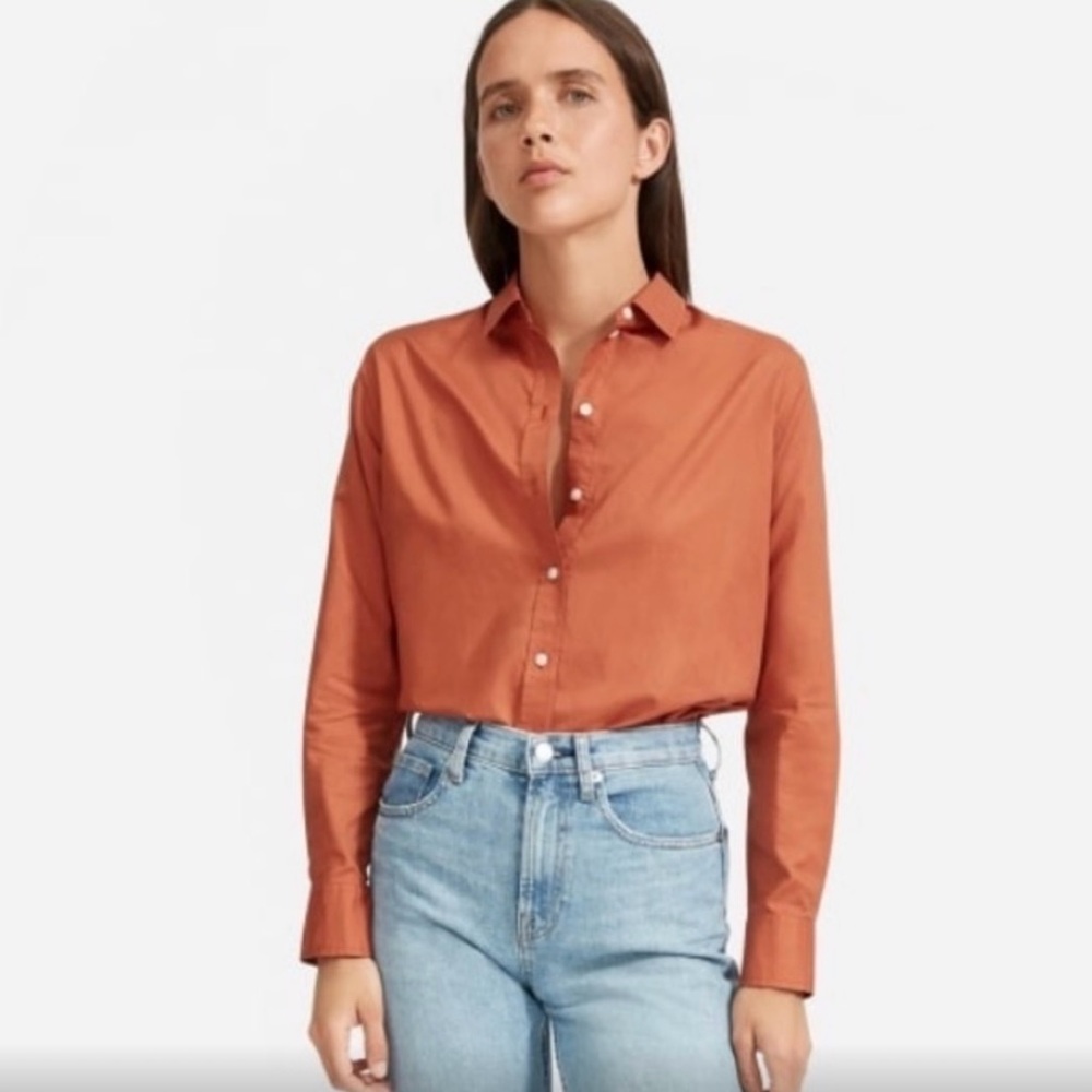 Everlane The Silky Cotton Relaxed Shirt, color Terracotta, size 00 100% cotton